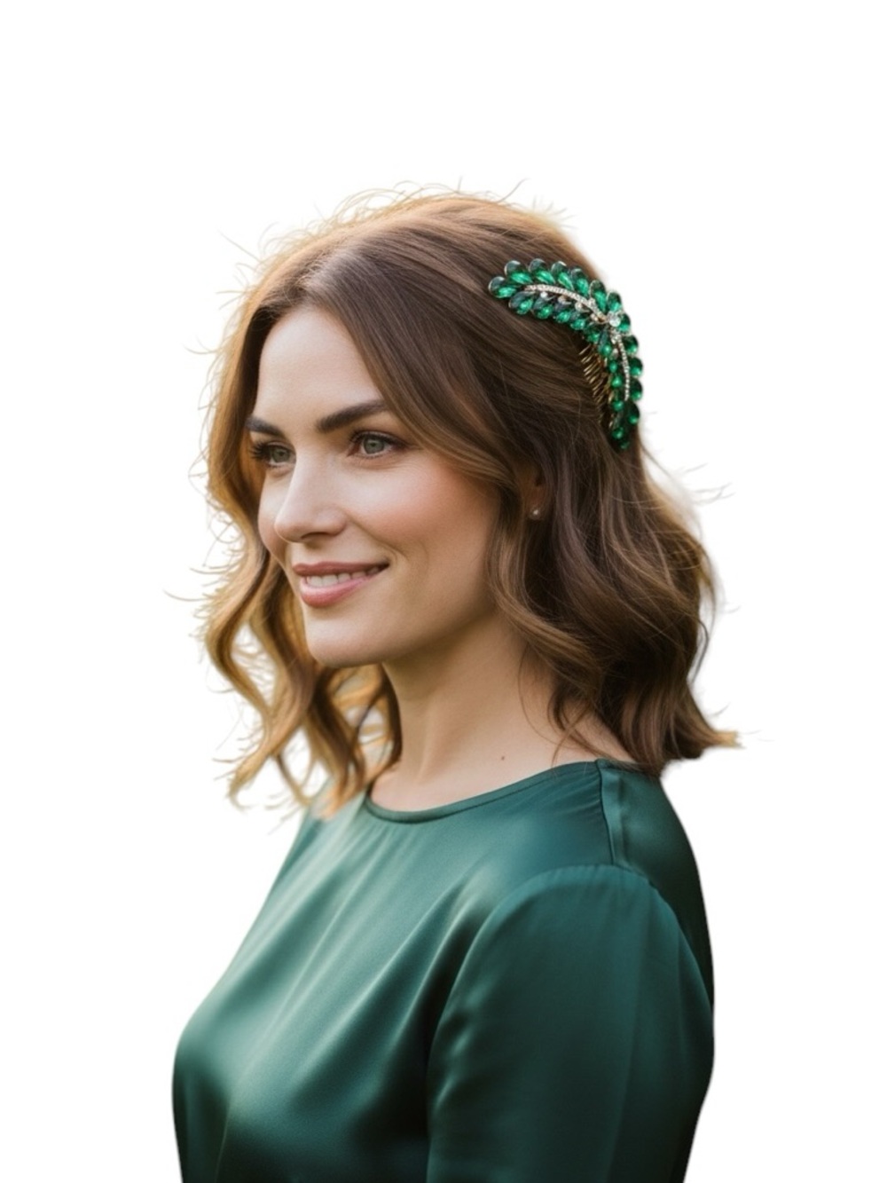 “Emerald Crystal Hair Comb ✨ Bridal Prom Luxe Statement Headpiece Green Gold”